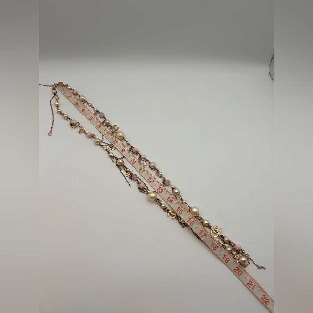 Chanel 100% Authentic Pearl 3 Large CC Long Necklace Silver Pink Tone 20 Inch - Picture 8 of 11